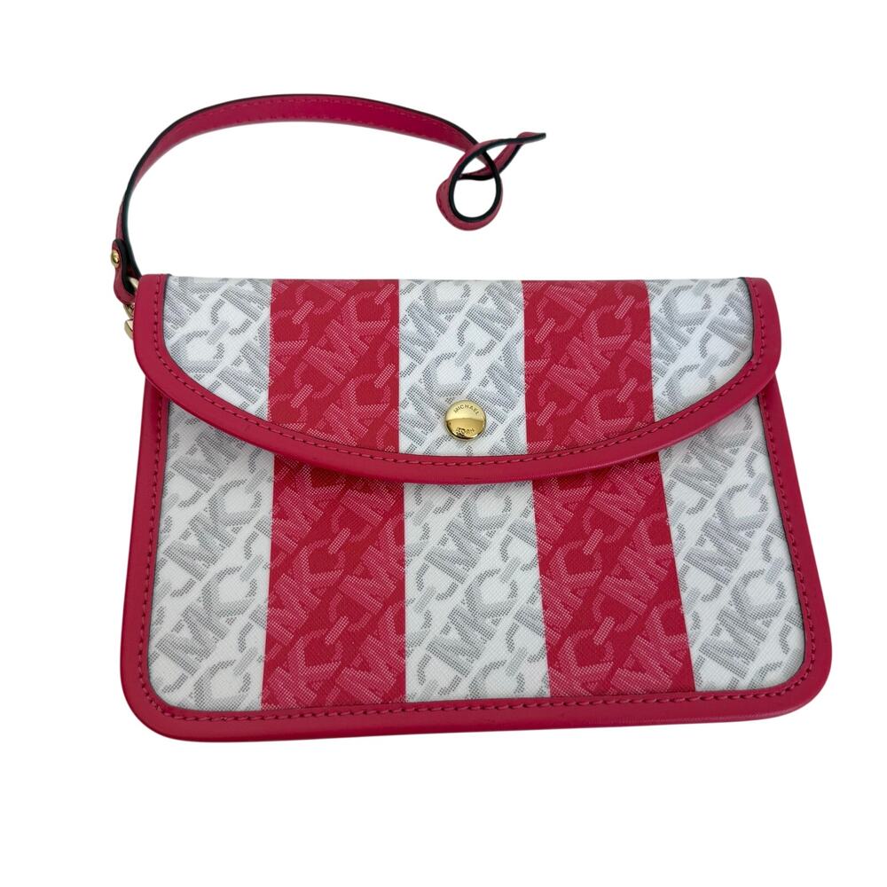 Michael Kors Jet Set Envelope Wristlet Pouch Striped Logo Print Coated Canvas